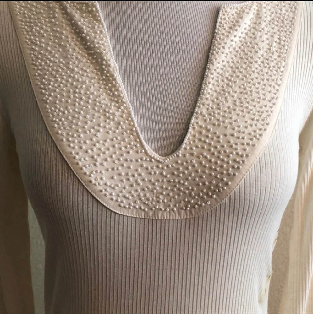 Old navy ivory full sleeves top with beaded deep U neck - Picture 1 of 11